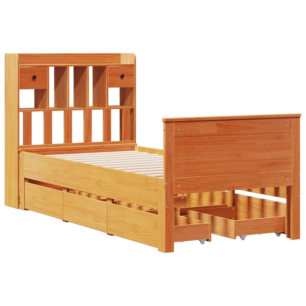 vidaXL Bookcase Bed without Mattress Wax Brown 100x200 cm Solid Wood Pine