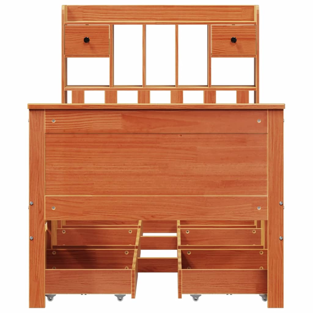 vidaXL Bookcase Bed without Mattress Wax Brown 100x200 cm Solid Wood Pine