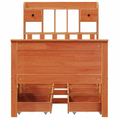 vidaXL Bookcase Bed without Mattress Wax Brown 100x200 cm Solid Wood Pine