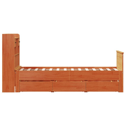 vidaXL Bookcase Bed without Mattress Wax Brown 100x200 cm Solid Wood Pine