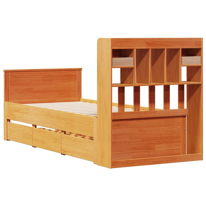 vidaXL Bookcase Bed without Mattress Wax Brown 100x200 cm Solid Wood Pine