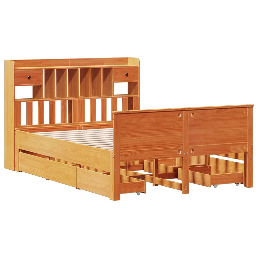 vidaXL Bookcase Bed without Mattress Wax Brown 140x190 cm Solid Wood Pine