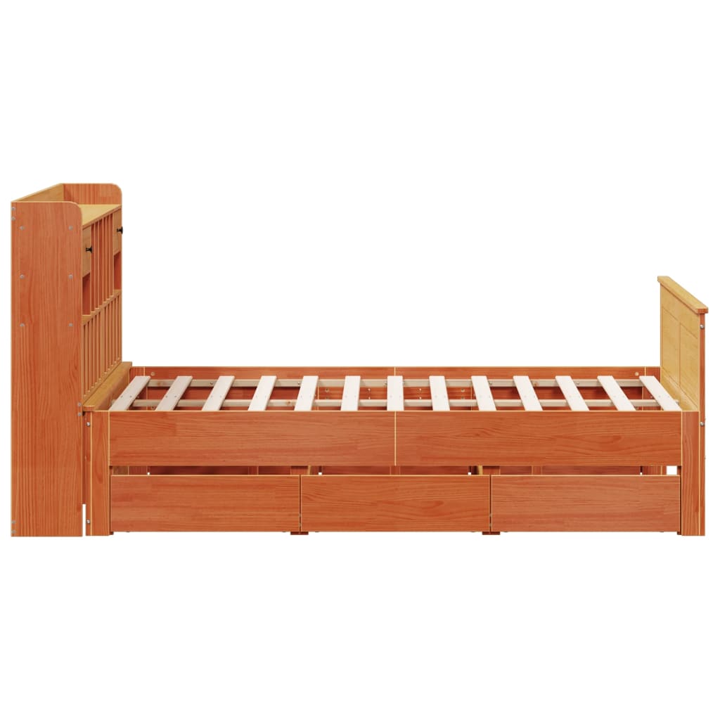 vidaXL Bookcase Bed without Mattress Wax Brown 140x190 cm Solid Wood Pine