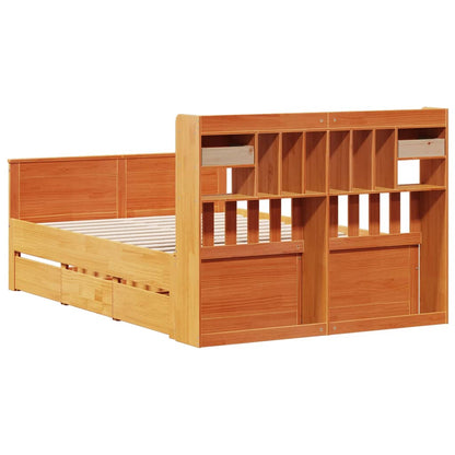 vidaXL Bookcase Bed without Mattress Wax Brown 140x190 cm Solid Wood Pine