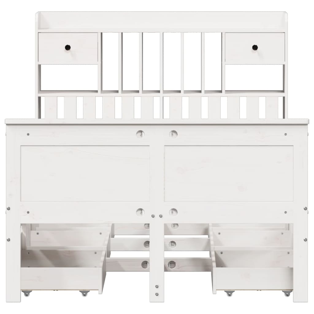 vidaXL Bookcase Bed without Mattress White 135x190 cm Double Solid Wood Pine