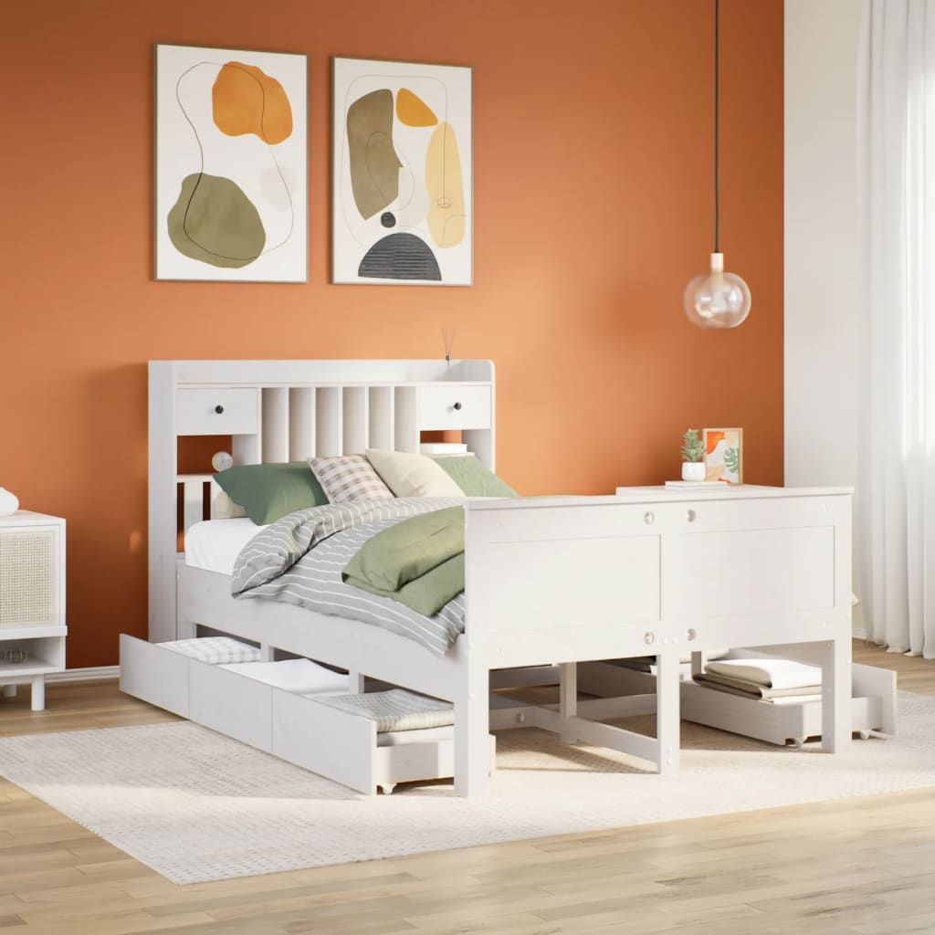 vidaXL Bookcase Bed without Mattress White 135x190 cm Double Solid Wood Pine