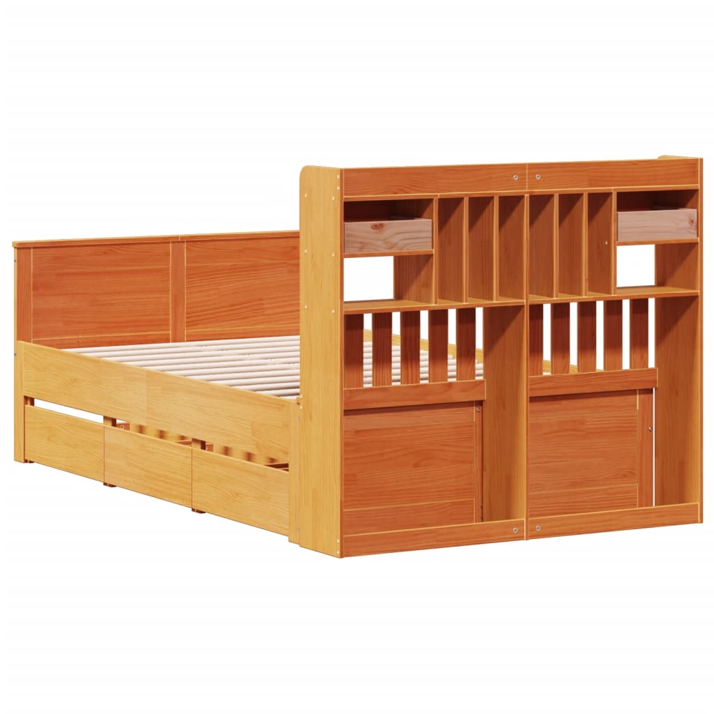 vidaXL Bookcase Bed without Mattress Wax Brown 135x190 cm Double Solid Wood Pine