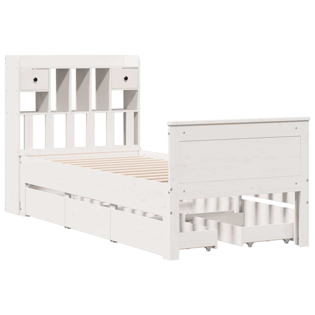 vidaXL Bookcase Bed without Mattress White 75x190 cm Small Single Solid Wood Pine
