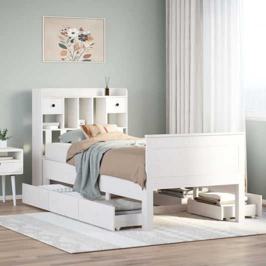 vidaXL Bookcase Bed without Mattress White 75x190 cm Small Single Solid Wood Pine