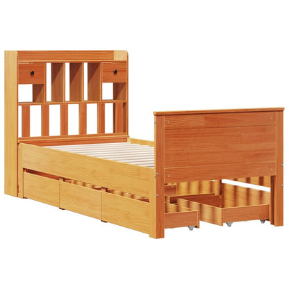 vidaXL Bookcase Bed without Mattress Wax Brown 75x190 cm Small Single Solid Wood Pine