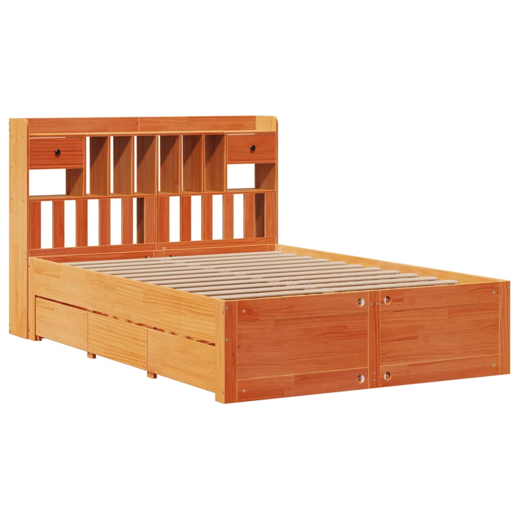 vidaXL Bookcase Bed without Mattress Wax Brown 150x200 cm King Size Solid Wood Pine