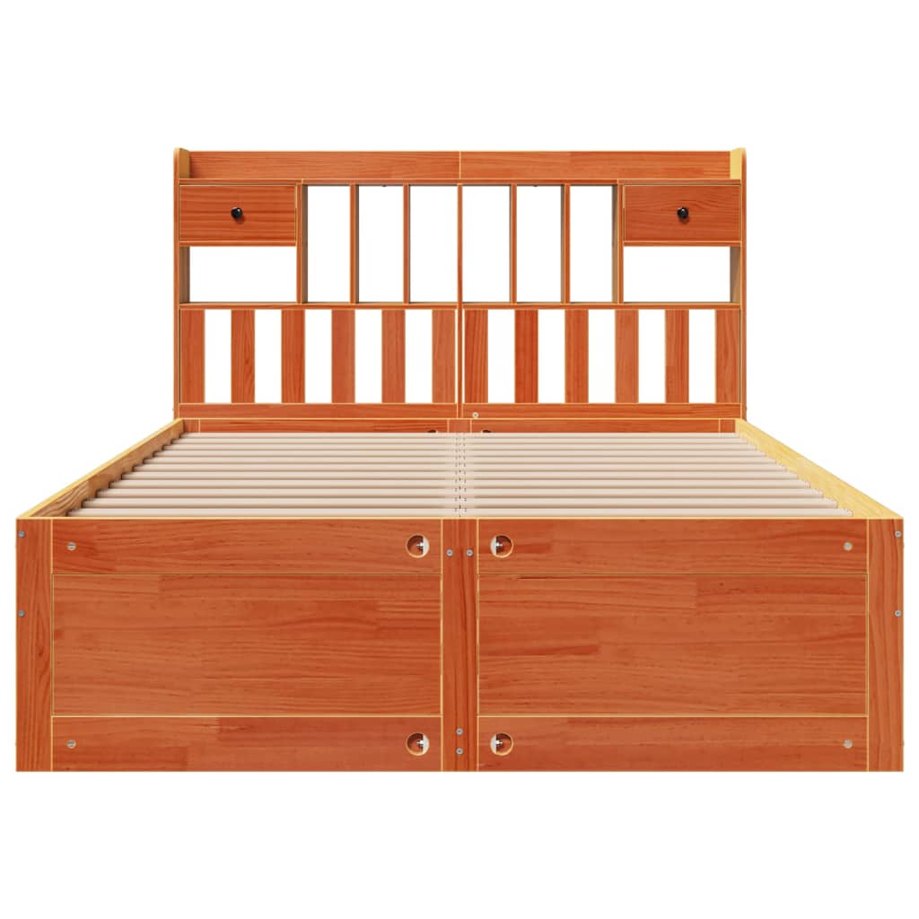 vidaXL Bookcase Bed without Mattress Wax Brown 150x200 cm King Size Solid Wood Pine
