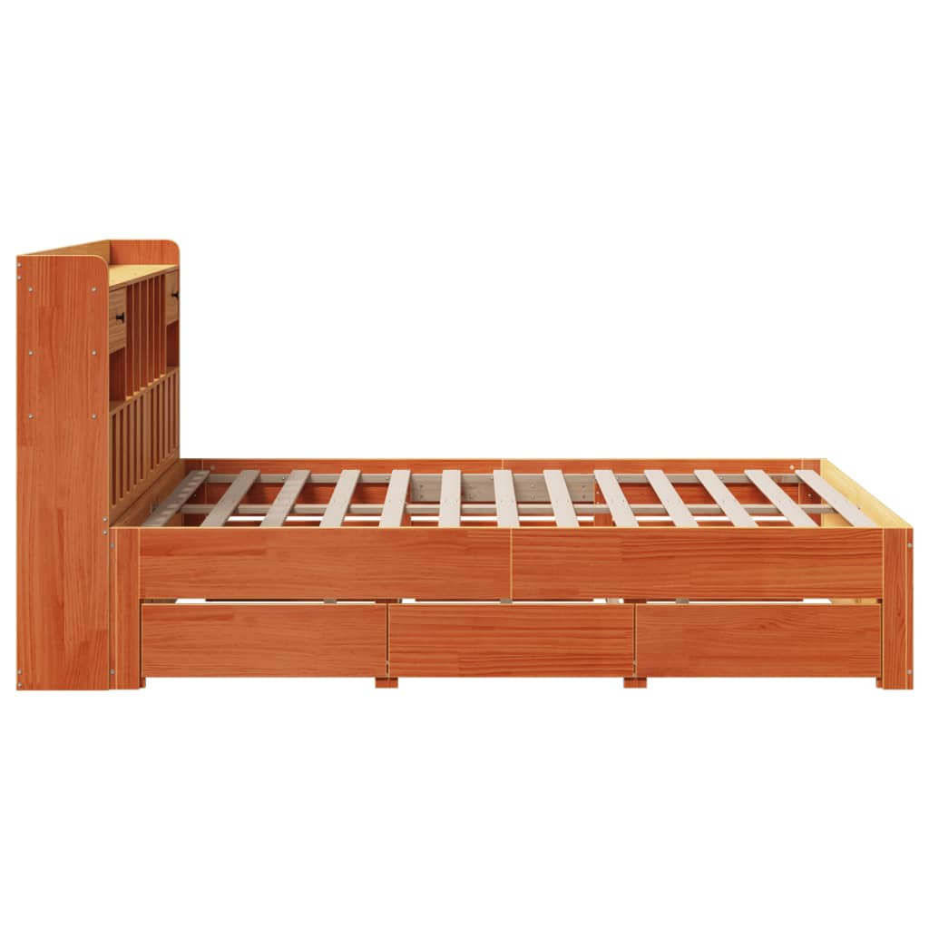 vidaXL Bookcase Bed without Mattress Wax Brown 150x200 cm King Size Solid Wood Pine