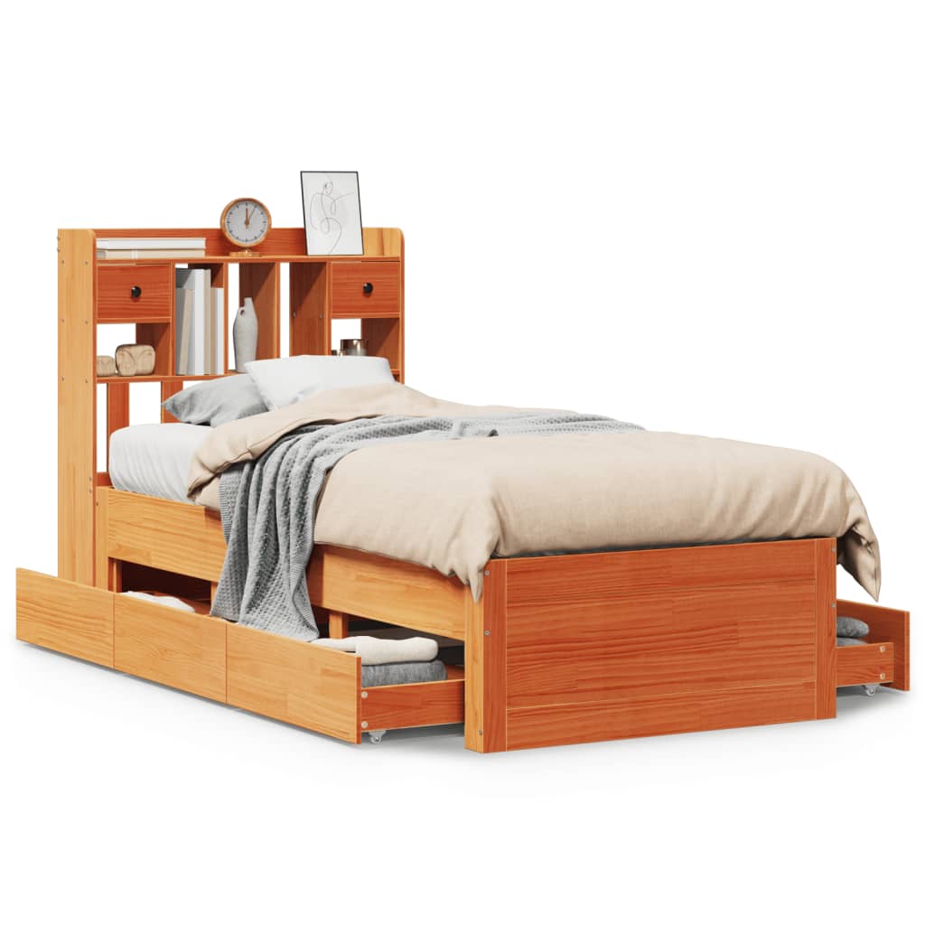 vidaXL Bookcase Bed without Mattress Wax Brown 100x200 cm Solid Wood Pine