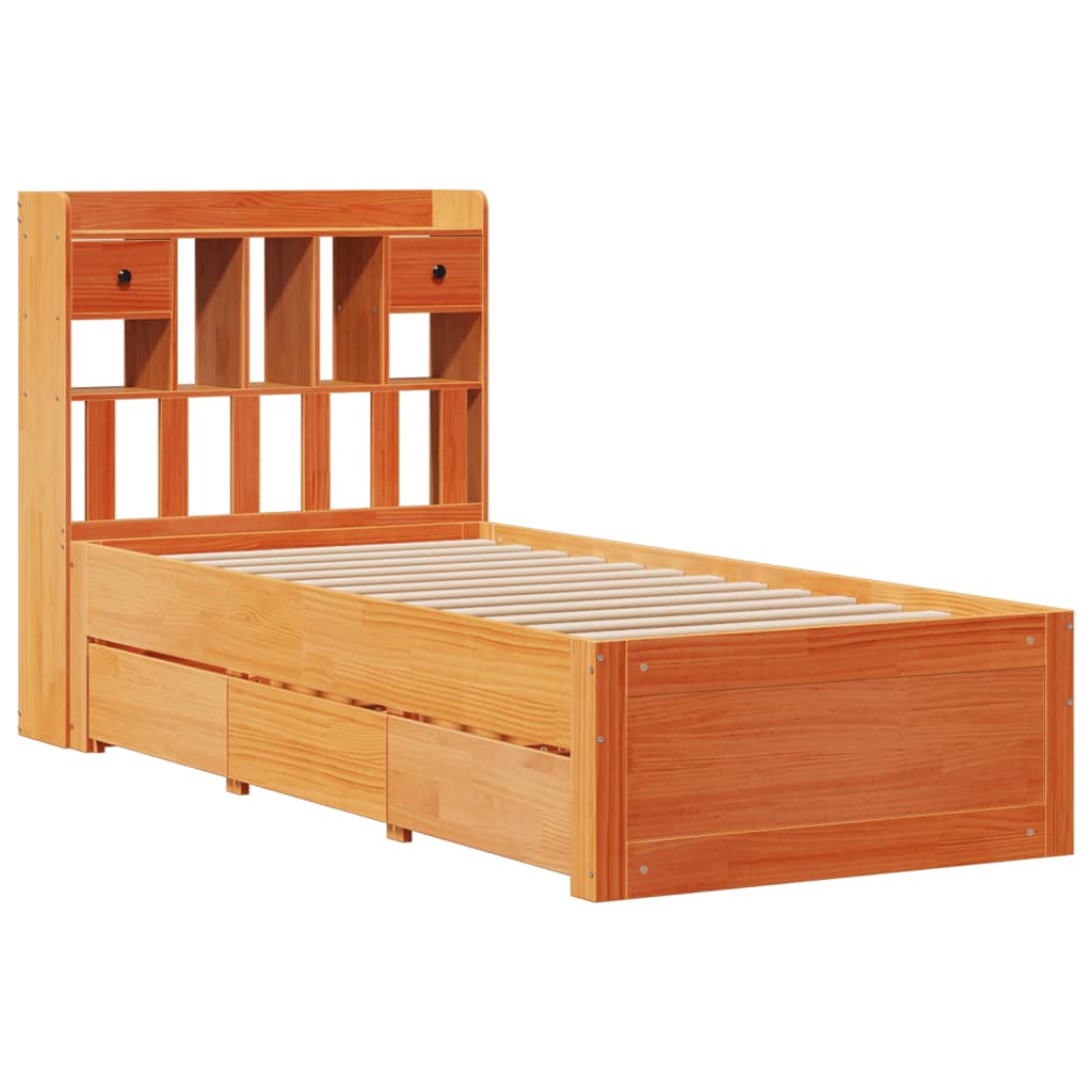 vidaXL Bookcase Bed without Mattress Wax Brown 100x200 cm Solid Wood Pine