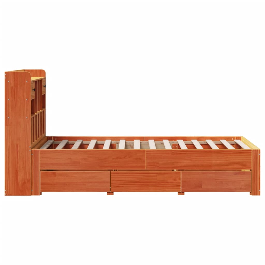 vidaXL Bookcase Bed without Mattress Wax Brown 100x200 cm Solid Wood Pine