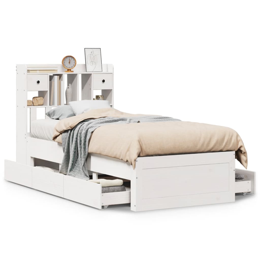 vidaXL Bookcase Bed | White | Solid pinewood | 90x200 cm | Bookcase Bed