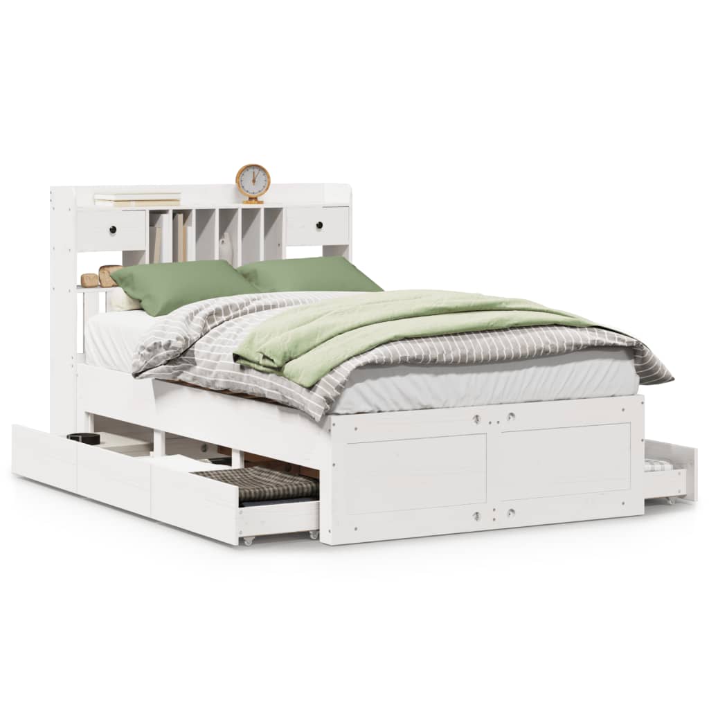 vidaXL Bookcase Bed without Mattress White 135x190 cm Double Solid Wood Pine