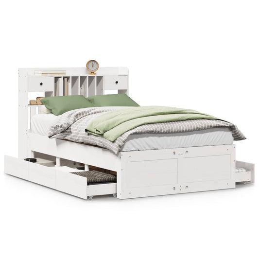 vidaXL Bookcase Bed without Mattress White 135x190 cm Double Solid Wood Pine