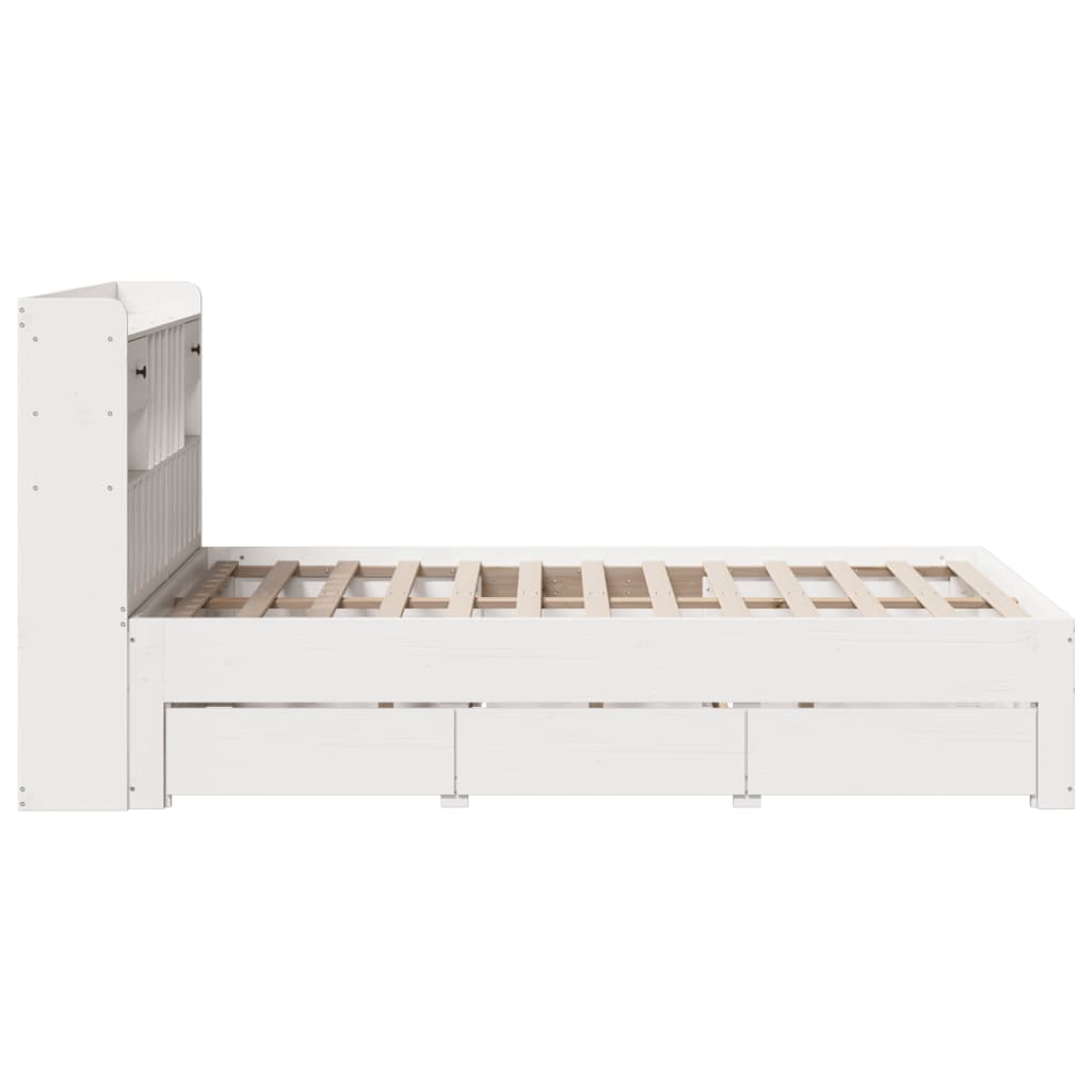 vidaXL Bookcase Bed without Mattress White 135x190 cm Double Solid Wood Pine