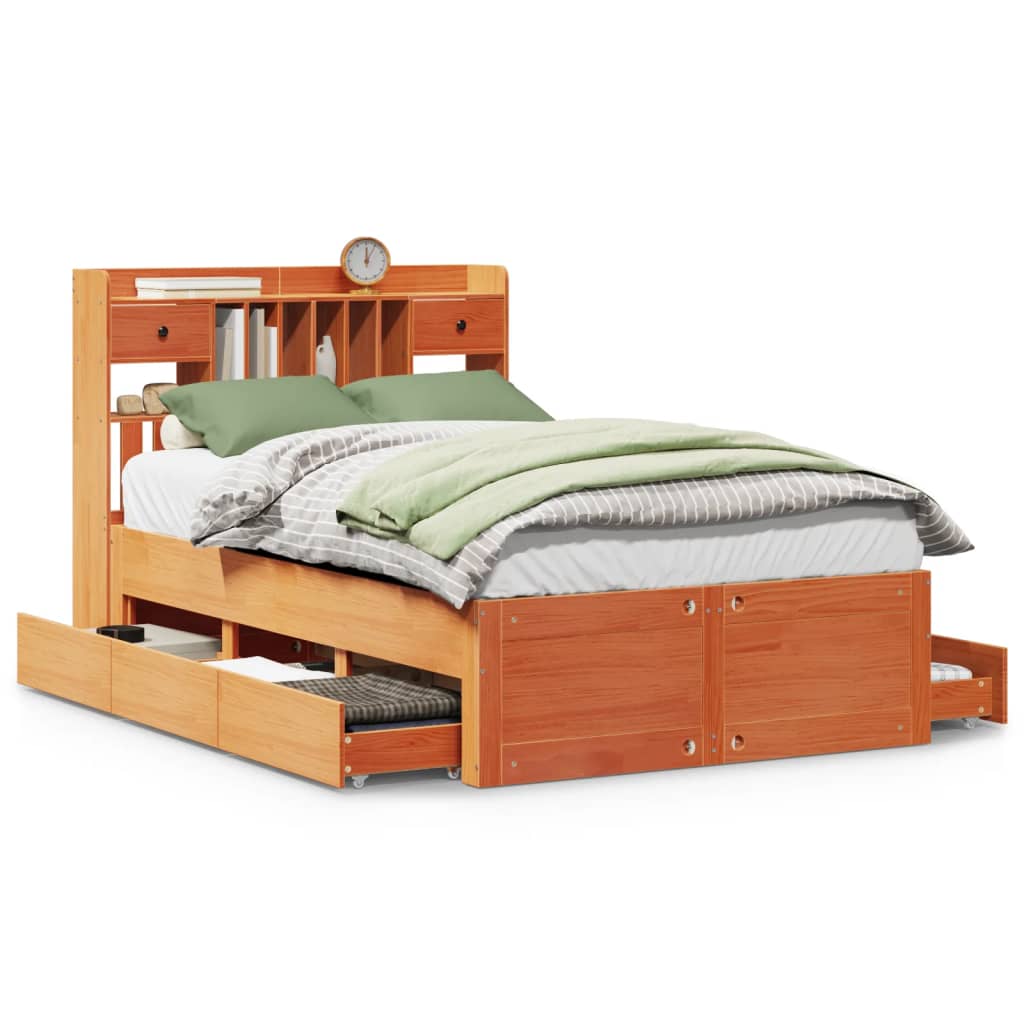vidaXL Bookcase Bed without Mattress Wax Brown 135x190 cm Double Solid Wood Pine