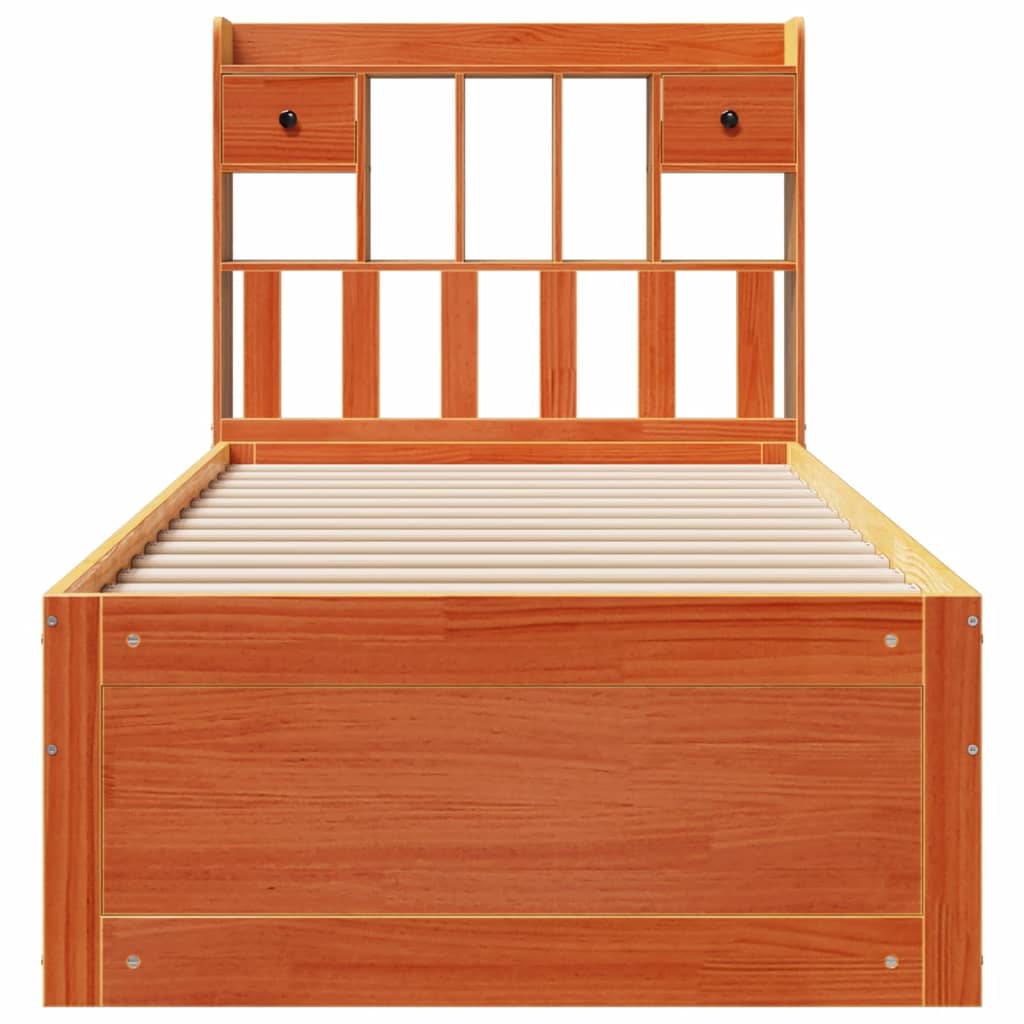 vidaXL Bookcase Bed without Mattress Wax Brown 75x190 cm Small Single Solid Wood Pine