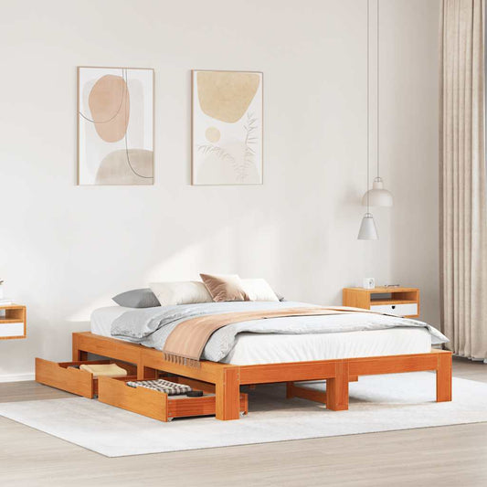 vidaXL Bed Frame without Mattress Wax Brown 160x200 cm Solid Wood Pine