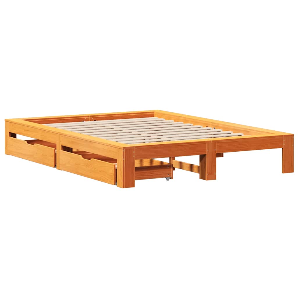 vidaXL Bed Frame without Mattress Wax Brown 150x200 cm King Size Solid Wood Pine