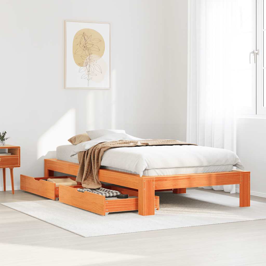 vidaXL Bed Frame without Mattress Wax Brown 90x200 cm Solid Wood Pine