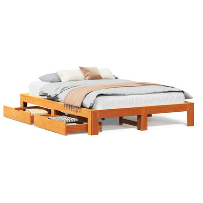 vidaXL Bed Frame without Mattress Wax Brown 140x190 cm Solid Wood Pine