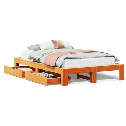 vidaXL Bed Frame without Mattress Wax Brown 135x190 cm Double Solid Wood Pine