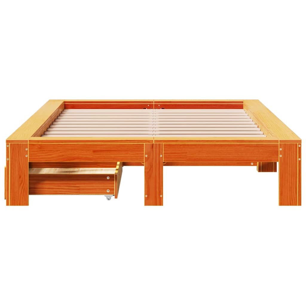 vidaXL Bed Frame without Mattress Wax Brown 135x190 cm Double Solid Wood Pine