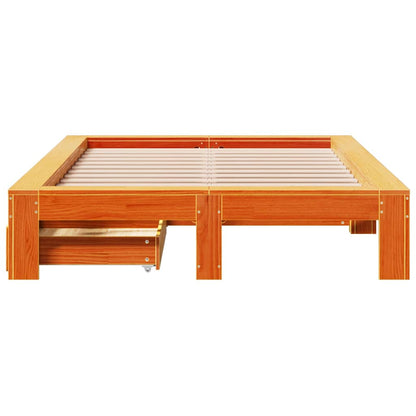 vidaXL Bed Frame without Mattress Wax Brown 135x190 cm Double Solid Wood Pine