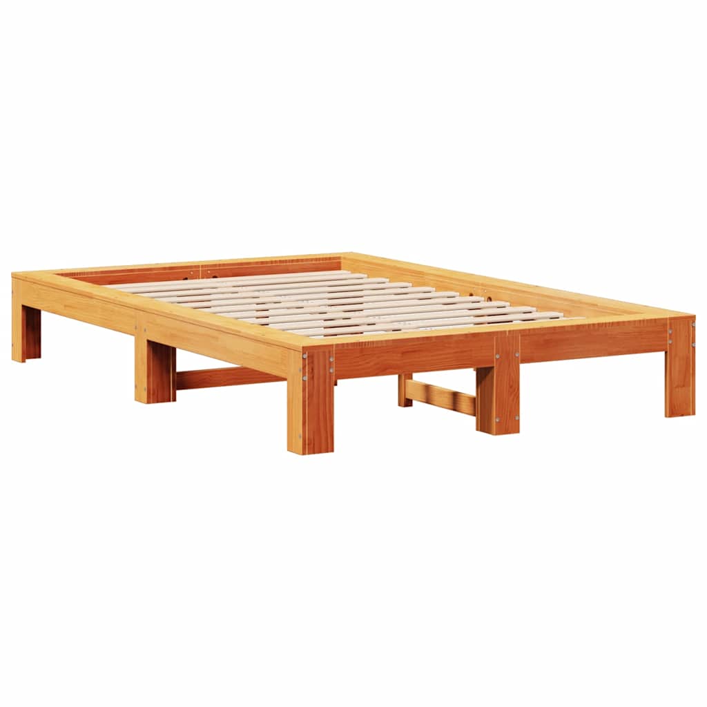 vidaXL Bed Frame without Mattress Wax Brown 135x190 cm Double Solid Wood Pine