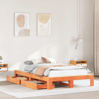 vidaXL Bed Frame without Mattress Wax Brown 135x190 cm Double Solid Wood Pine