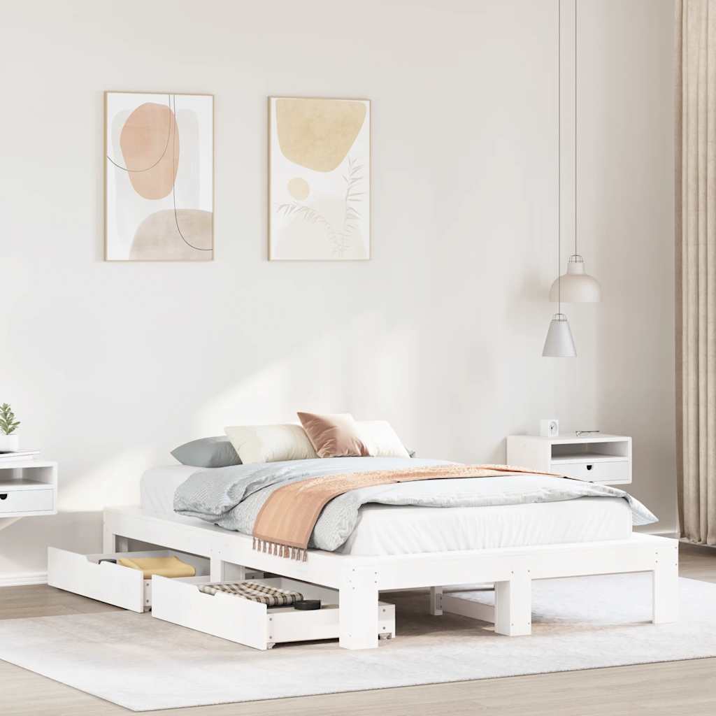 vidaXL Bed Frame without Mattress White 120x190 cm Small Double Solid Wood Pine