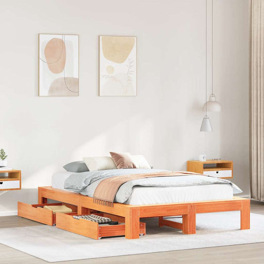 vidaXL Bed Frame without Mattress Wax Brown 120x190 cm Small Double Solid Wood Pine