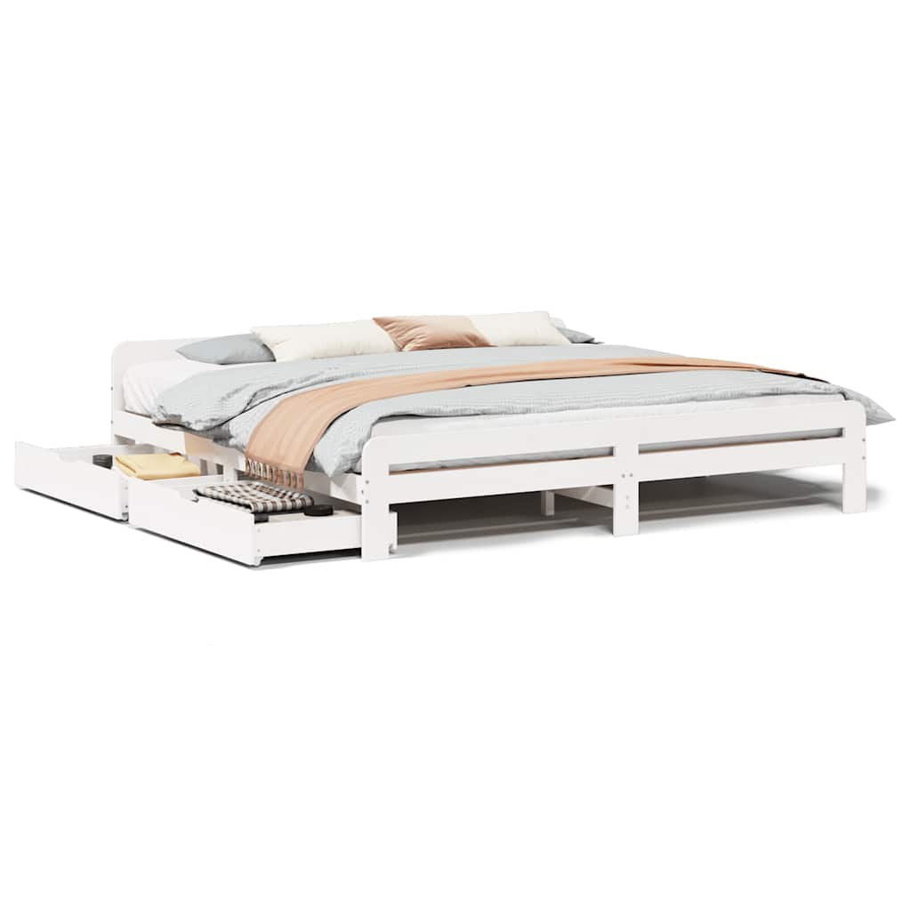 vidaXL Bed Frame | White | Solid pinewood | 200x200 cm | Bed Frame | Rectangular