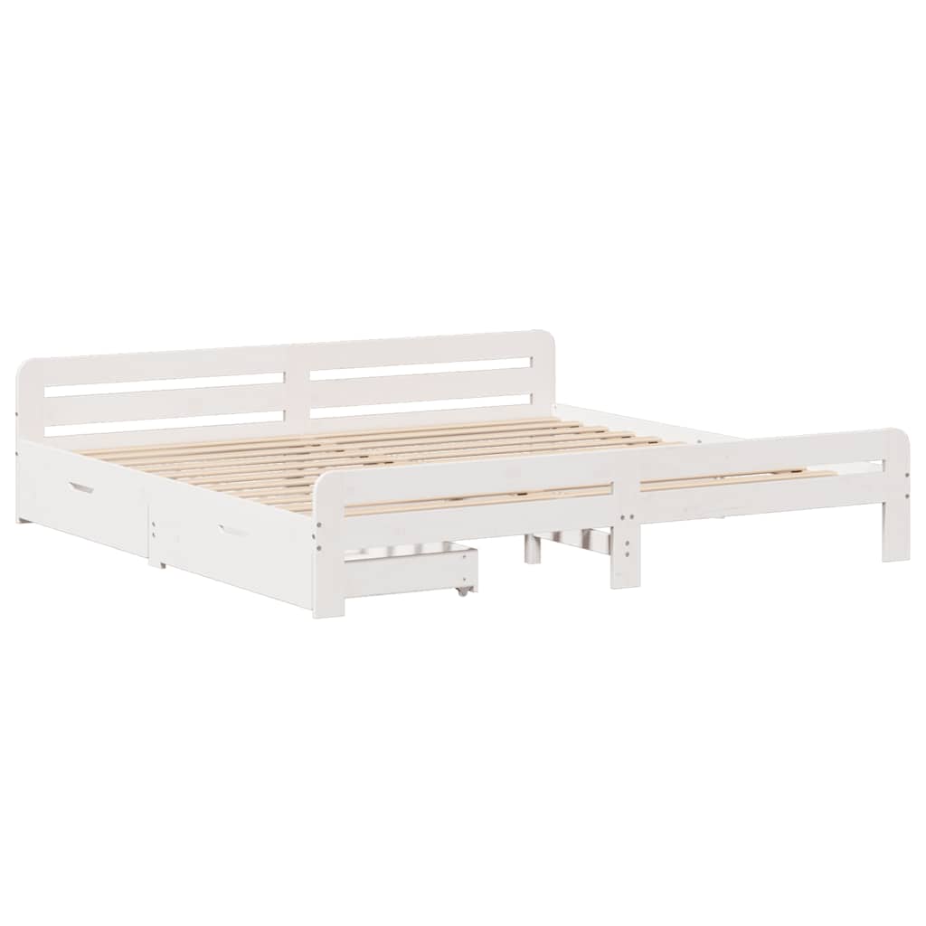 vidaXL Bed Frame | White | Solid pinewood | 200x200 cm | Bed Frame | Rectangular