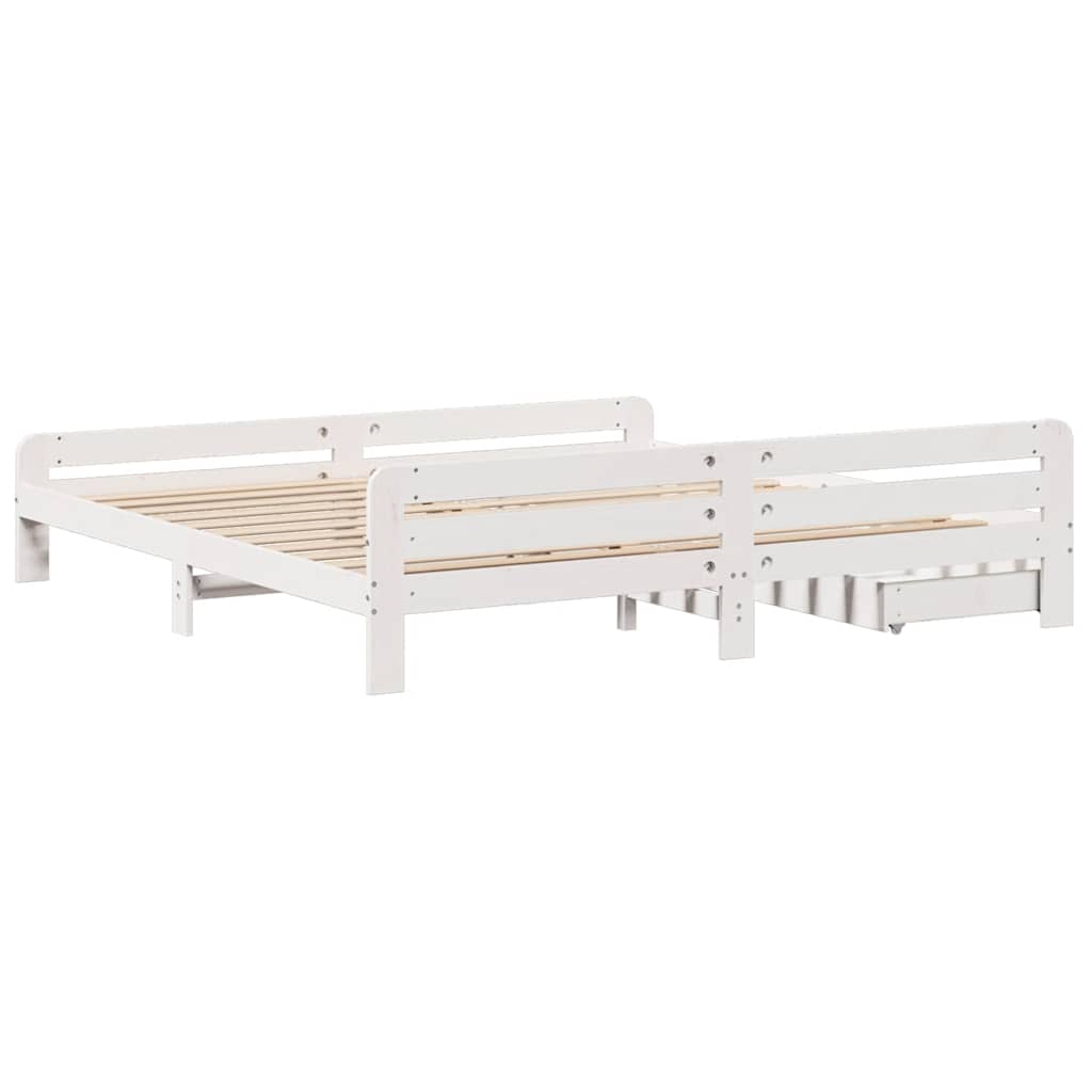 vidaXL Bed Frame | White | Solid pinewood | 200x200 cm | Bed Frame | Rectangular