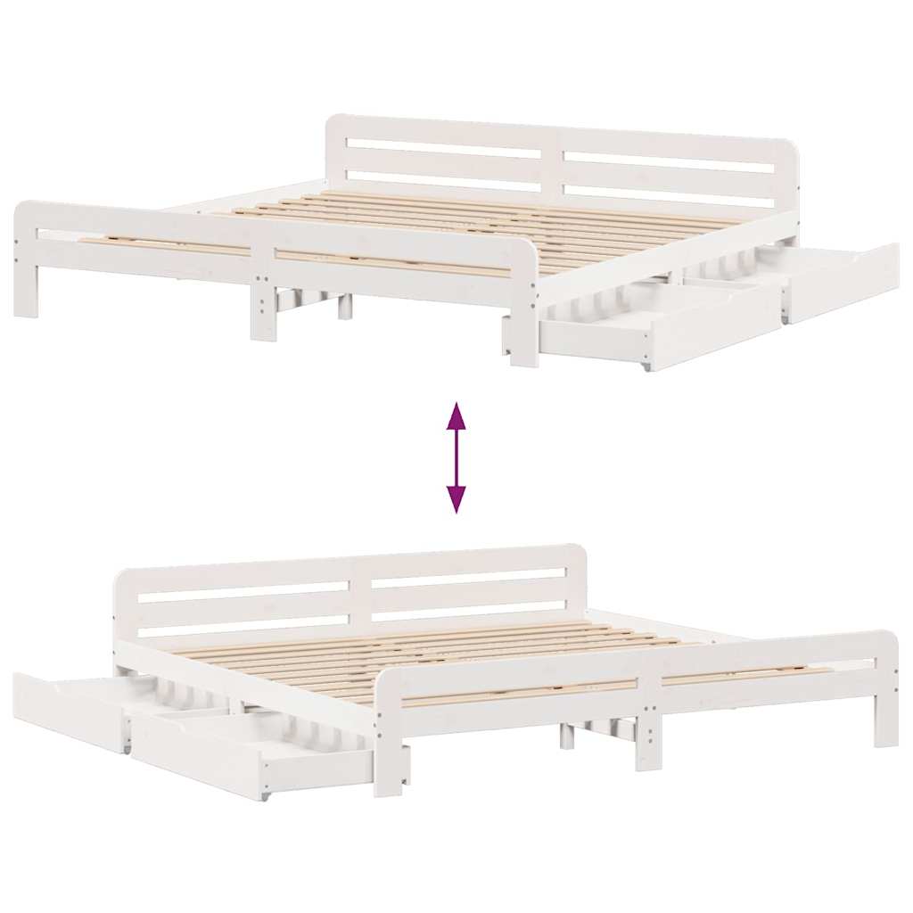 vidaXL Bed Frame | White | Solid pinewood | 200x200 cm | Bed Frame | Rectangular