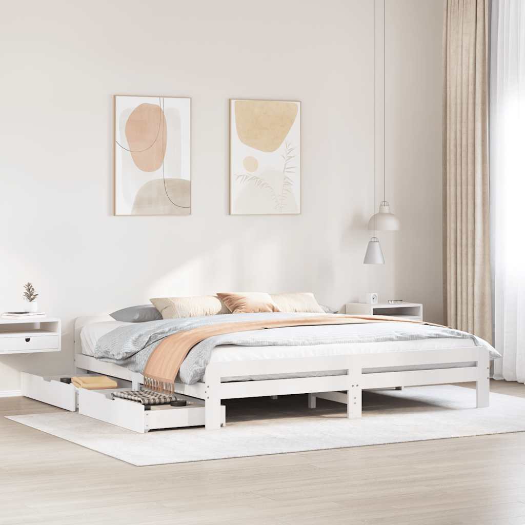 vidaXL Bed Frame | White | Solid pinewood | 200x200 cm | Bed Frame | Rectangular