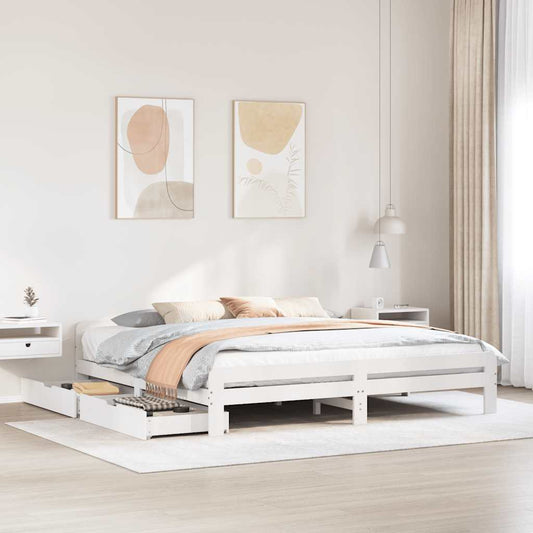 vidaXL Bed Frame | White | Solid pinewood | 200x200 cm | Bed Frame | Rectangular