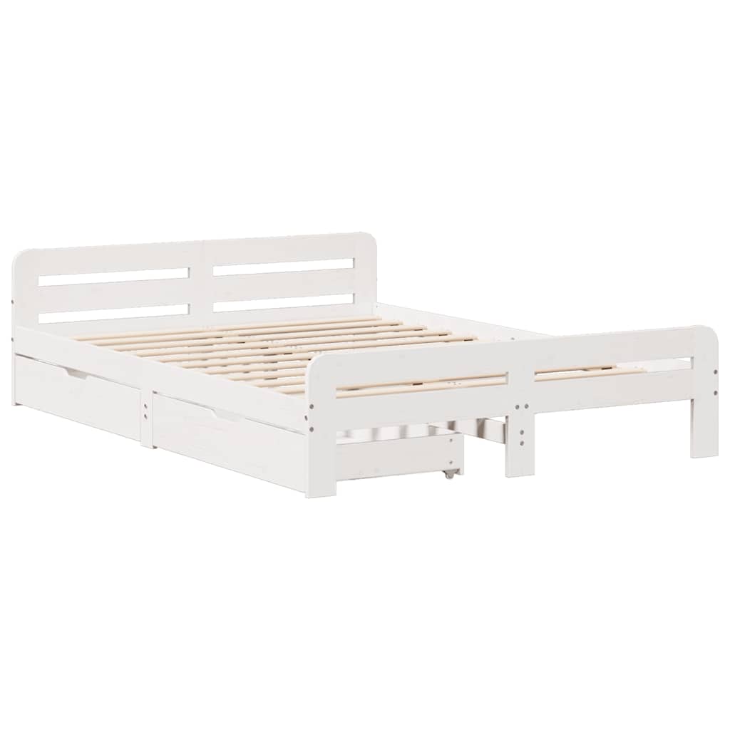 vidaXL Bed Frame | White | Solid pinewood | King Size | Bed Frame | Rectangular