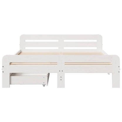 vidaXL Bed Frame | White | Solid pinewood | King Size | Bed Frame | Rectangular