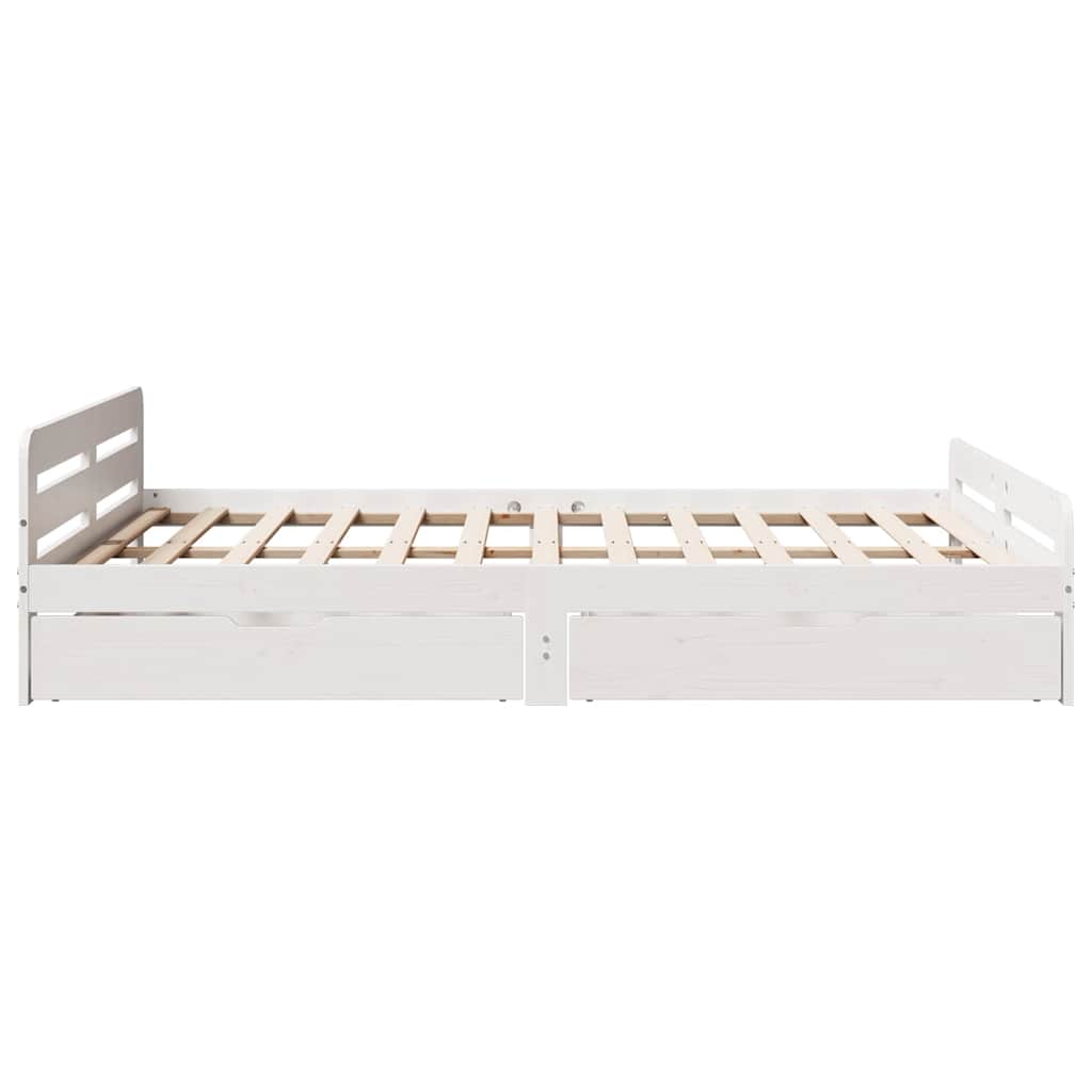 vidaXL Bed Frame | White | Solid pinewood | King Size | Bed Frame | Rectangular