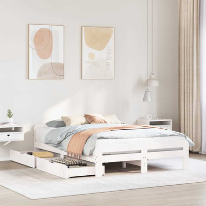 vidaXL Bed Frame | White | Solid pinewood | King Size | Bed Frame | Rectangular