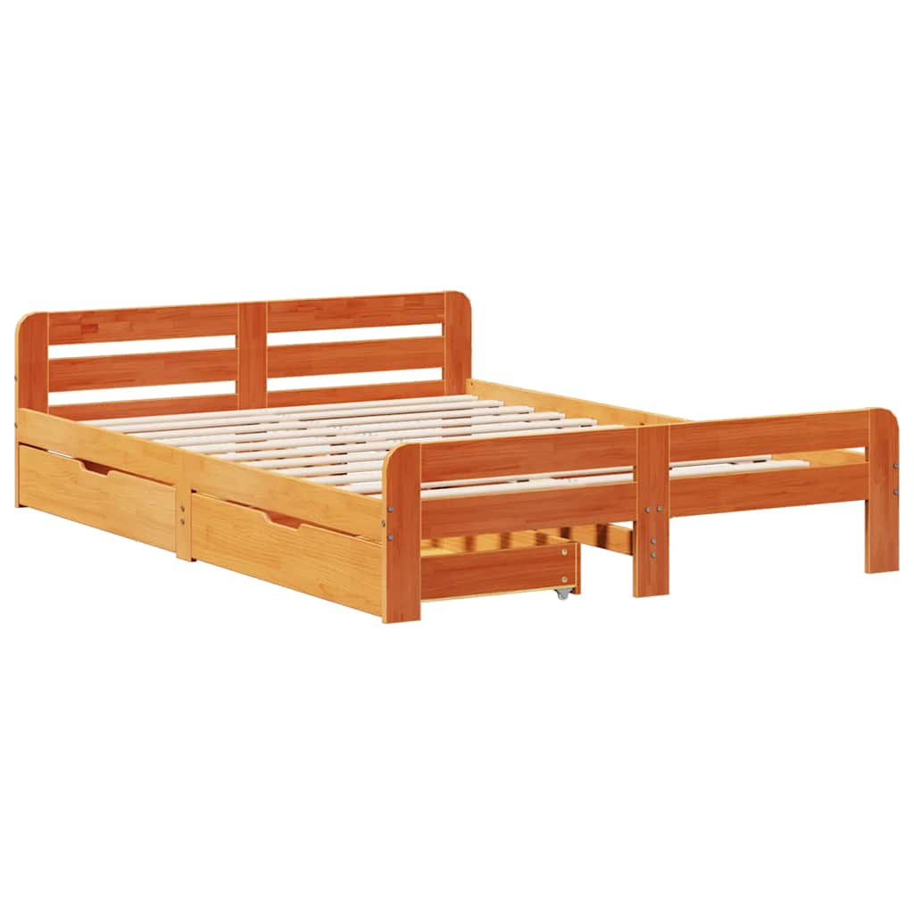 vidaXL Bed frame without Mattress Wax Brown 140x200 cm Solid Wood Pine
