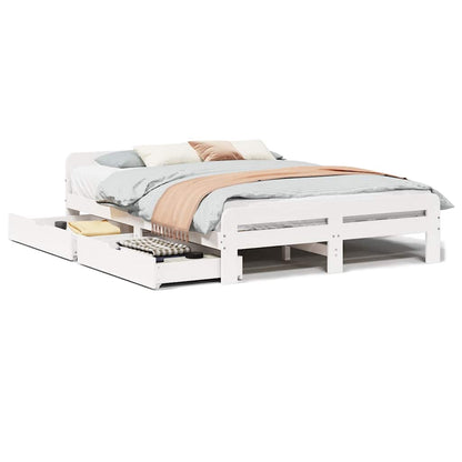 vidaXL Bed Frame | White | Solid pinewood | Double | Bed Frame | Rectangular