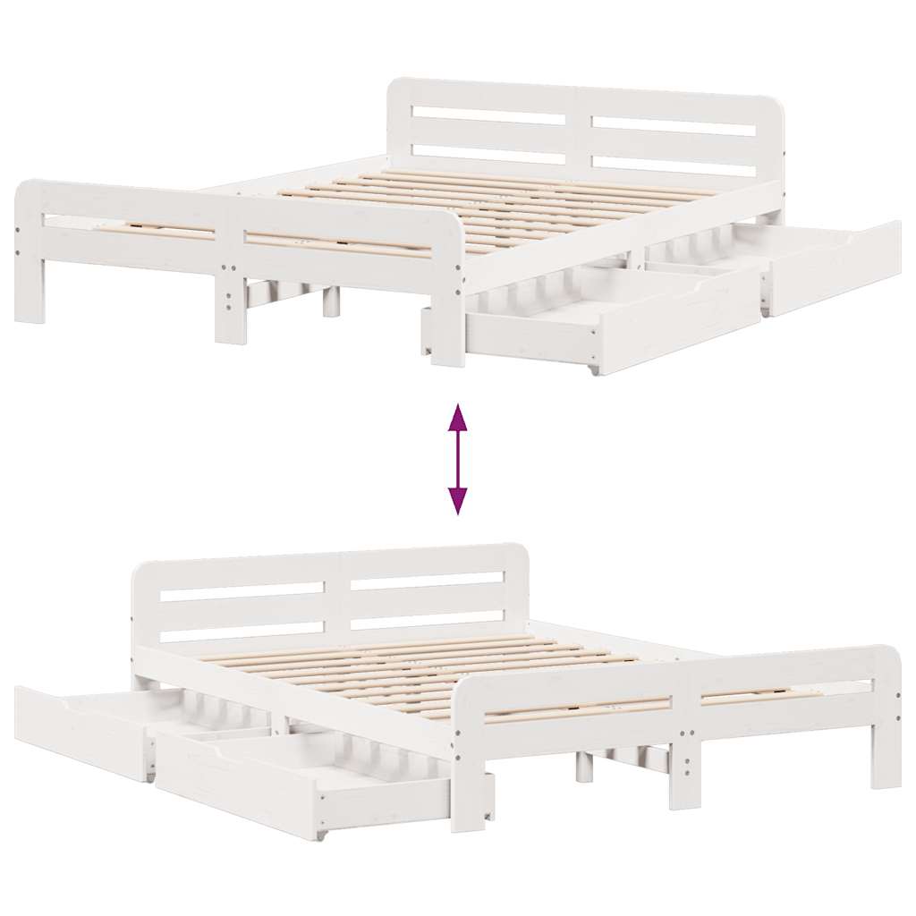 vidaXL Bed Frame | White | Solid pinewood | Double | Bed Frame | Rectangular
